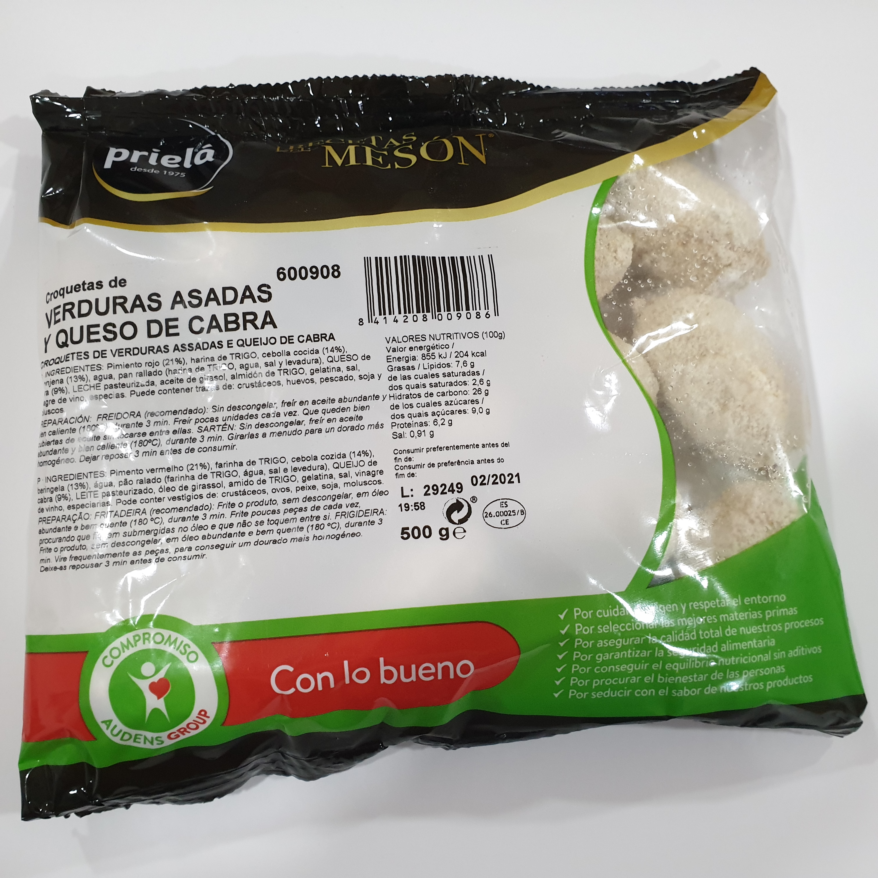 CROQUETA VERDURA Y QUESO CABRA PRIELA (4X500G)