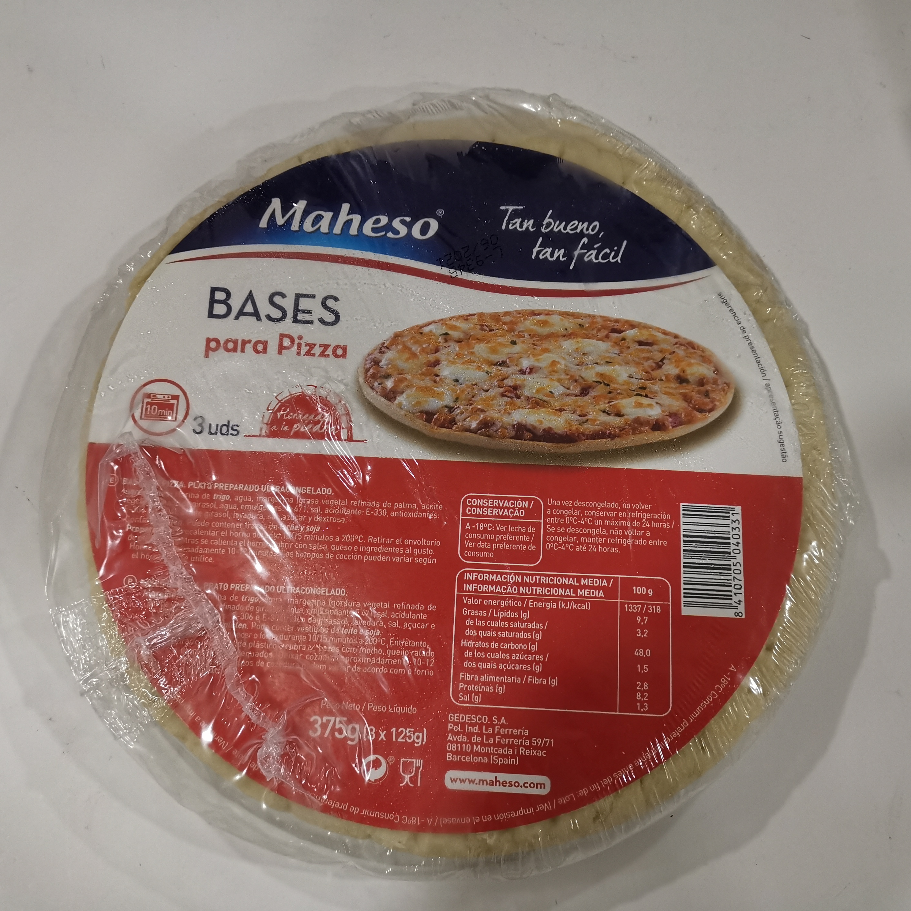 BASE PIZZA MAHESO 5X375GR