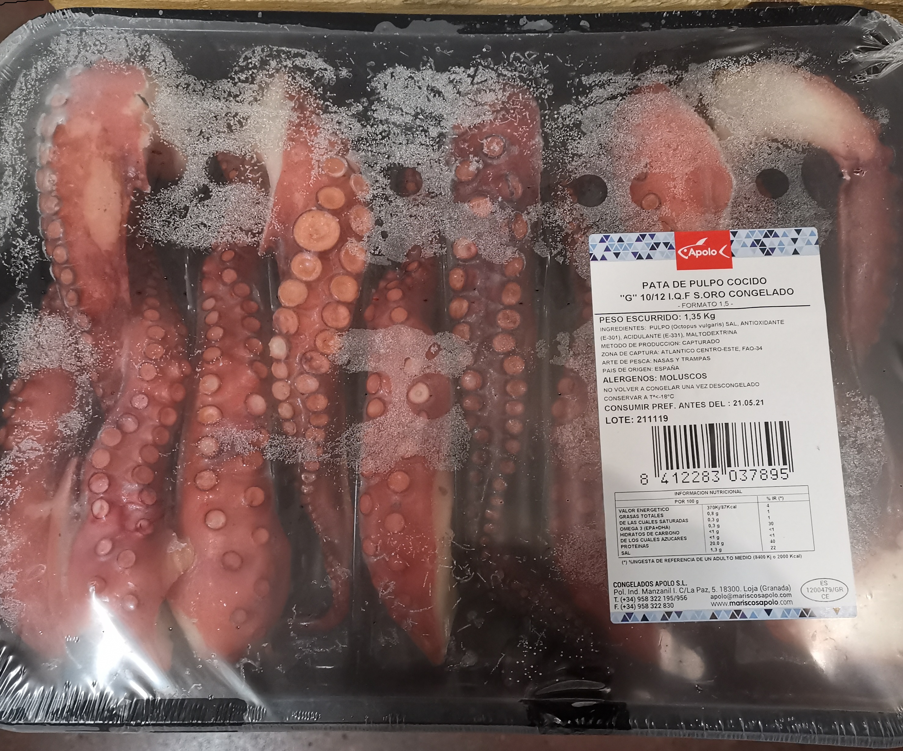 BANDEJA PATA DE PULPO COCIDO (G) (7UN) 4X1.5KG
